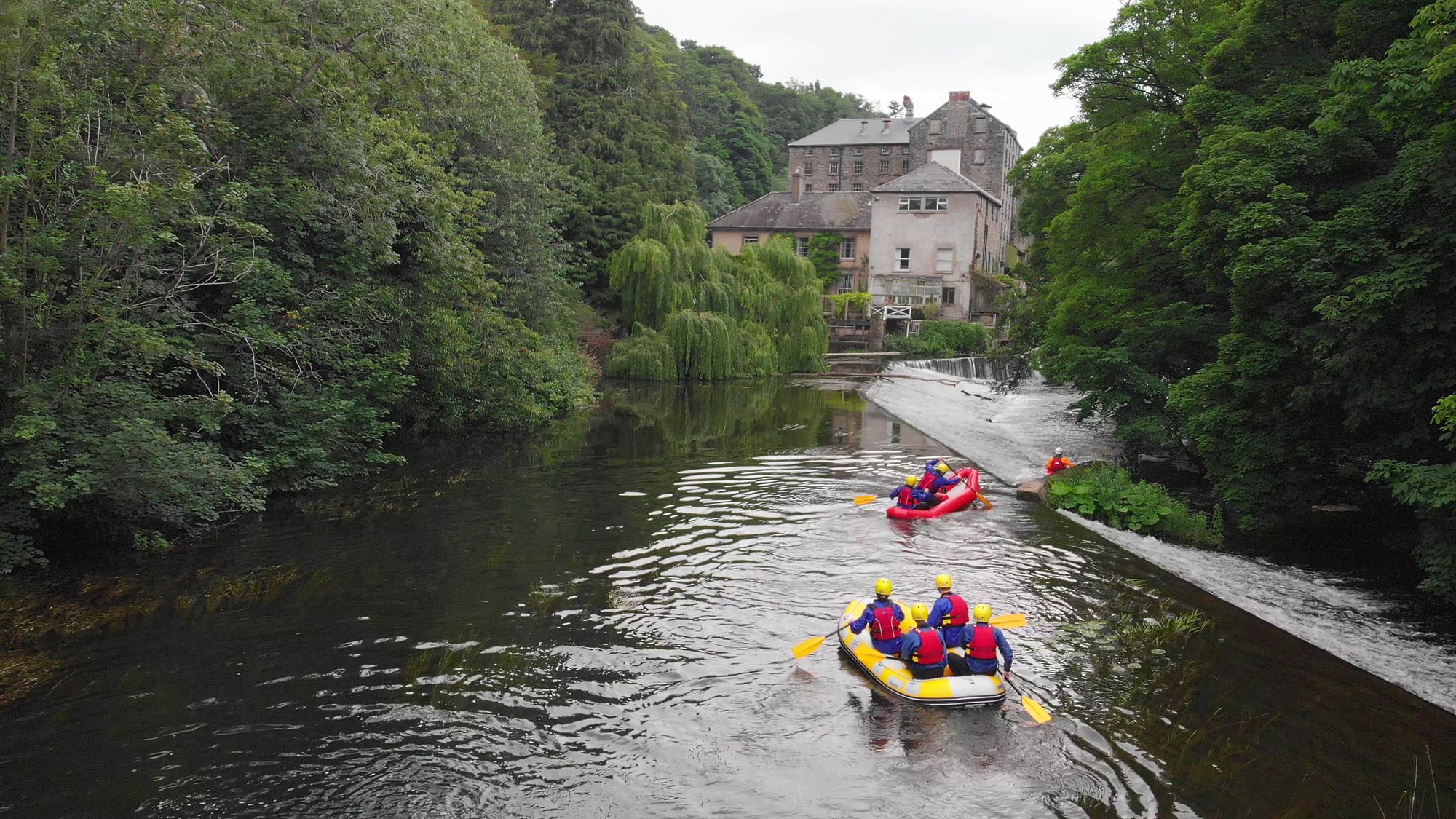 Rafts going down Shackletons Weir, River Liffey
